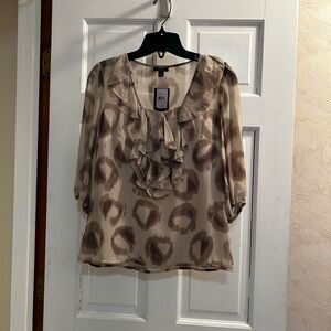 NWT Ann Taylor Petite Stylish silk Brown Patterned Women's Top
